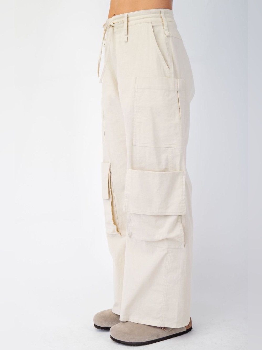 Easel | Laid Back Artisan Linen Blend Wide Leg Utility Cargo Pants New NWT Small - Picture 4 of 10